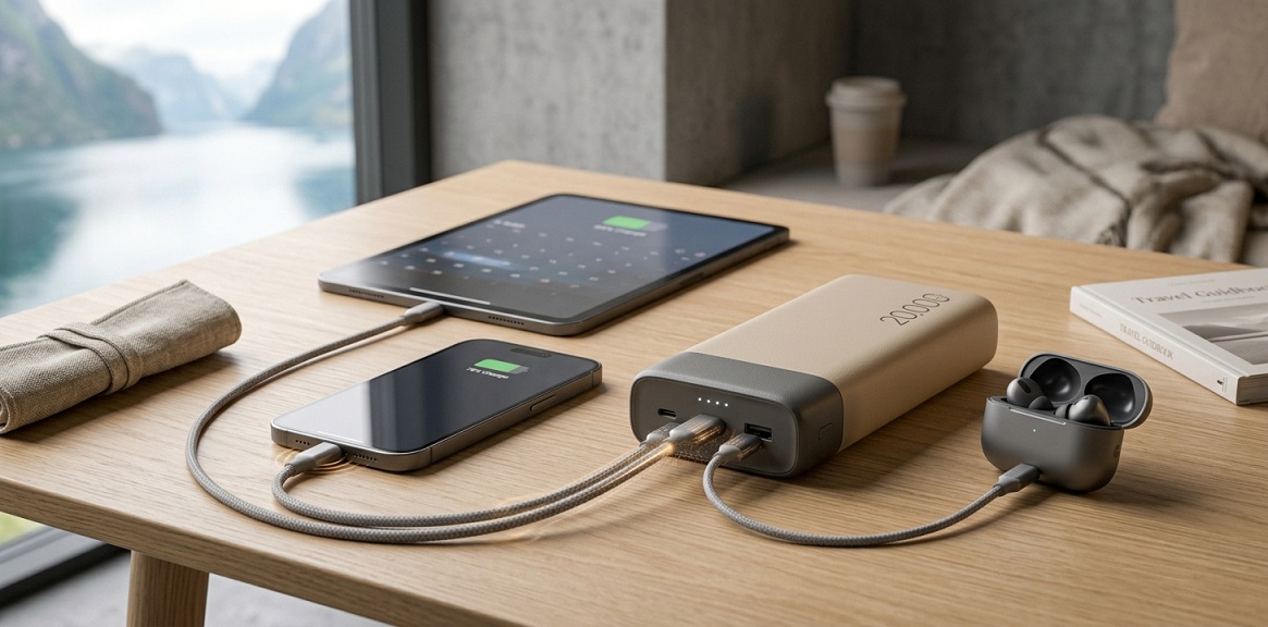 Mobil, tablet og flere enheder p&aring; powerbank